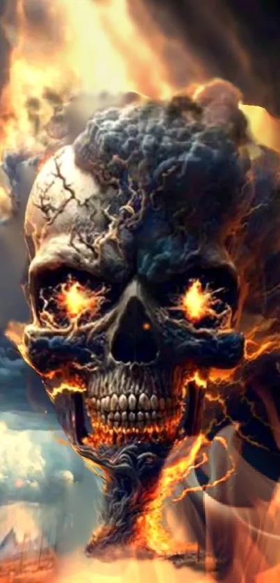 Fiery skull with flames wallpaper for mobile background.