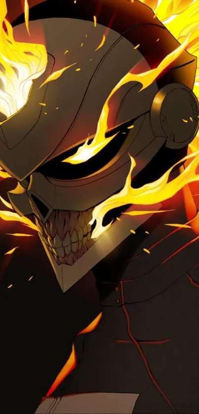 Fiery skull mobile wallpaper with blazing flames and dark background.