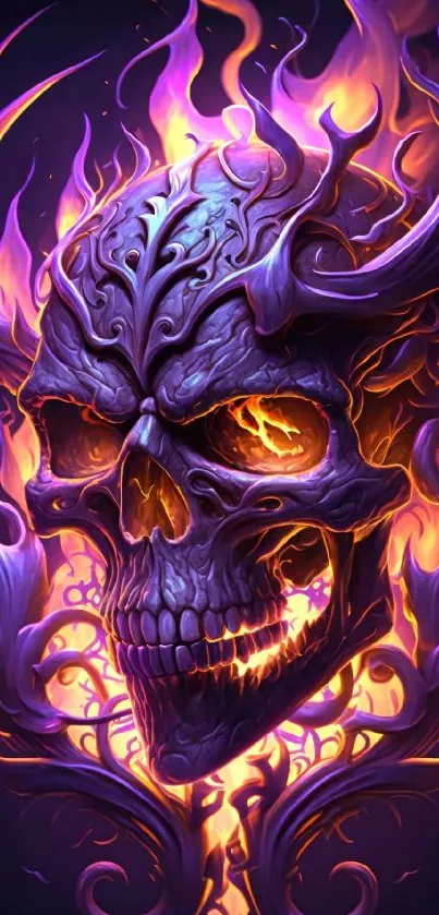 Intricate skull engulfed in vibrant flames.