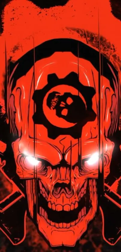 Fierce red skull art with intense design.