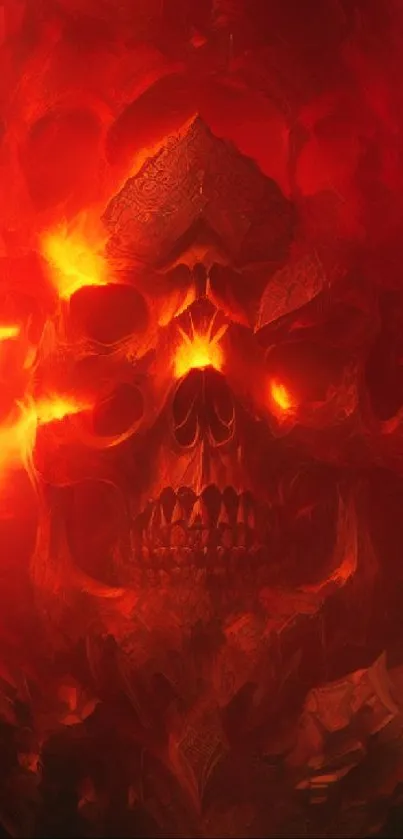 Fiery skull design art wallpaper in vibrant red hues.