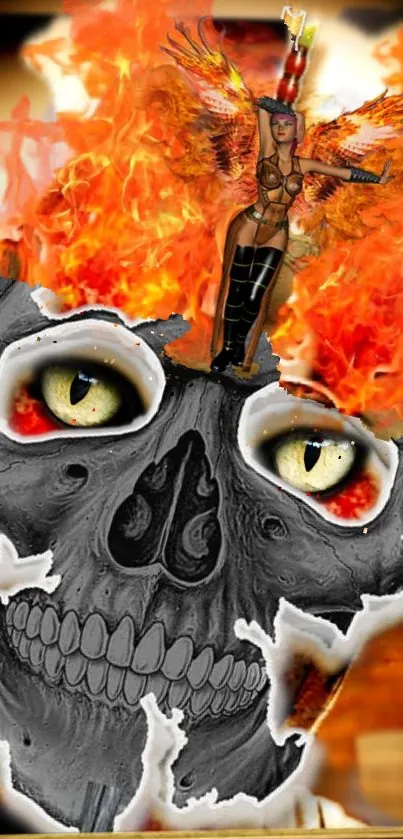 Blazing skull with flames mobile wallpaper art.