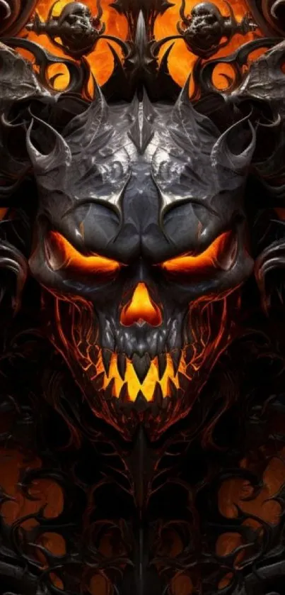 Fiery skull wallpaper with orange glow.