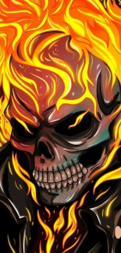 Fiery skull with vibrant orange flames in dynamic artwork.