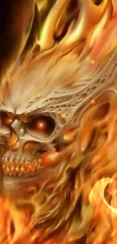 Fiery skull with flames in art design.