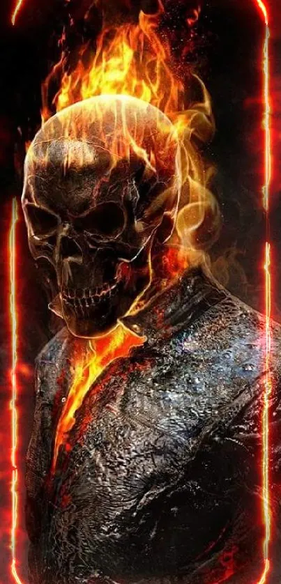 Fiery skull in dark artistic theme on mobile wallpaper.