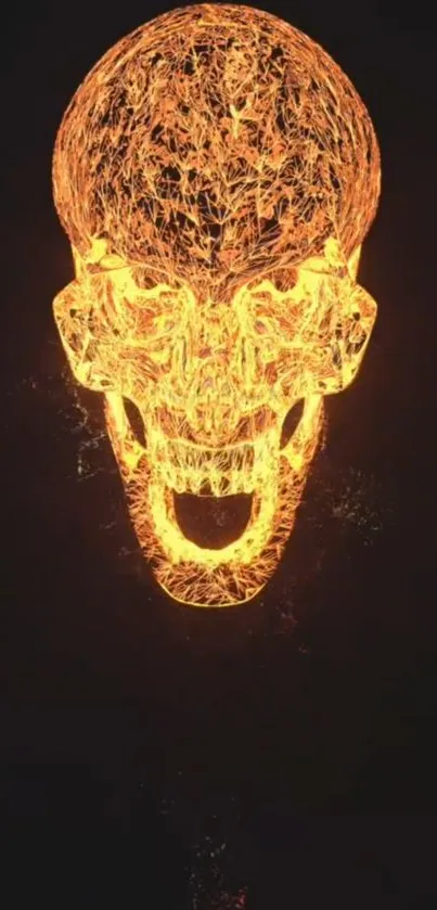 Glowing fiery skull on dark background mobile wallpaper.