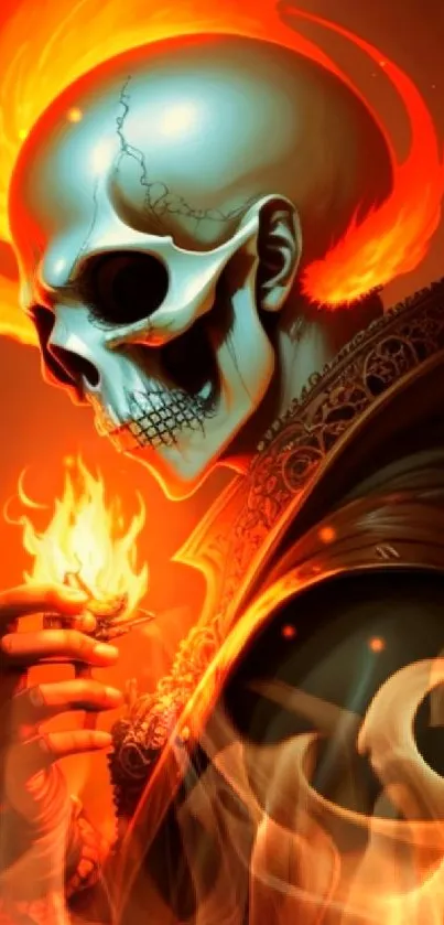 Fiery skull with flames mobile wallpaper