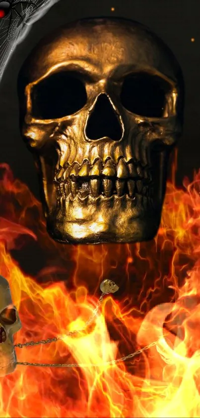 Fiery skull and flames wallpaper with Halloween theme