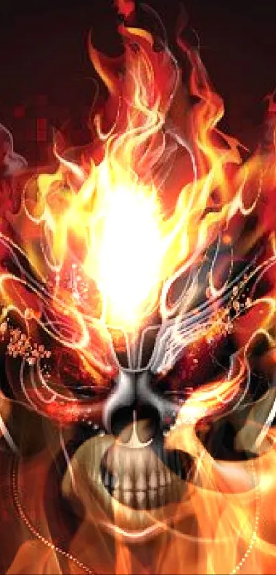 Skull with headphones and flames creating a striking mobile wallpaper.