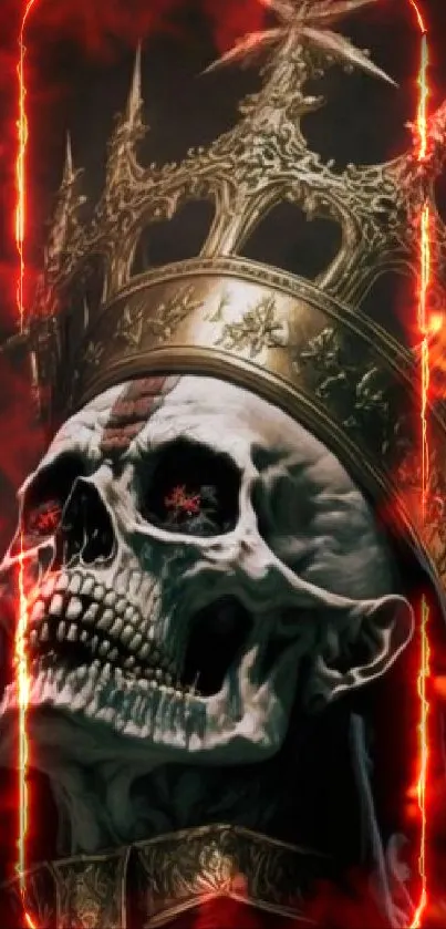 Fiery skull king with a crown and flames mobile wallpaper.