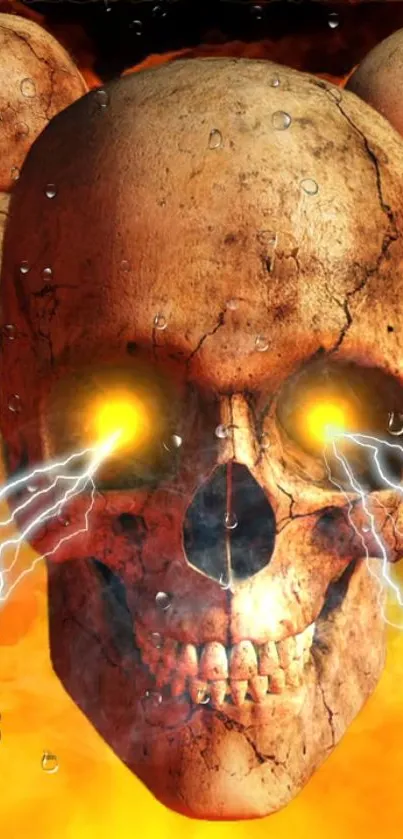 Fiery skull wallpaper with glowing eyes and electric aura