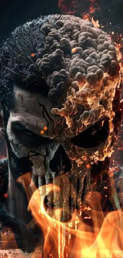 Fiery skull mask with dark and dramatic look on a mobile wallpaper.