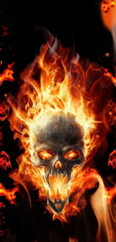 Fiery skull mobile wallpaper with intense flames.