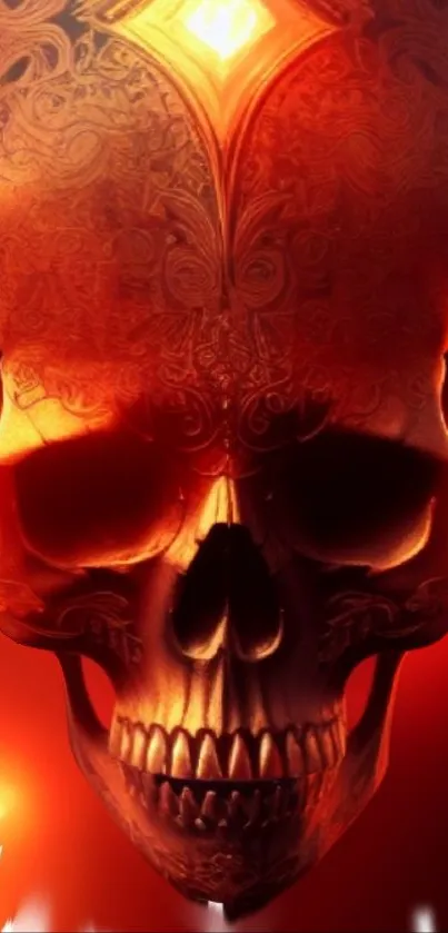 Fiery skull design wallpaper with intricate patterns and vibrant colors.