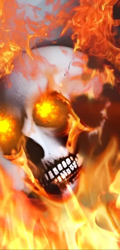Fiery skull in flames mobile wallpaper.