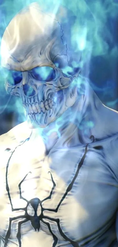 Ghostly skull with blue flames wallpaper.