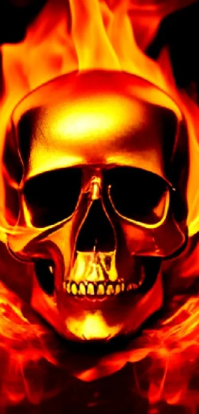 Fiery skull with flames mobile wallpaper, perfect for a bold phone background.