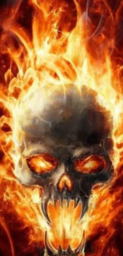 Fiery skull with vibrant orange flames for mobile wallpaper.