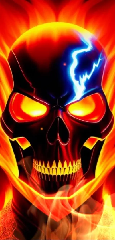 Fiery skull with vibrant flames mobile wallpaper.