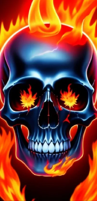 Fiery skull with vibrant flames mobile wallpaper.