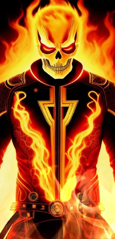 Fiery skull with vivid flames mobile wallpaper.