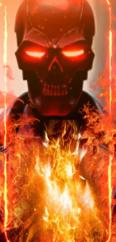 Fiery skull with blazing flames mobile wallpaper.