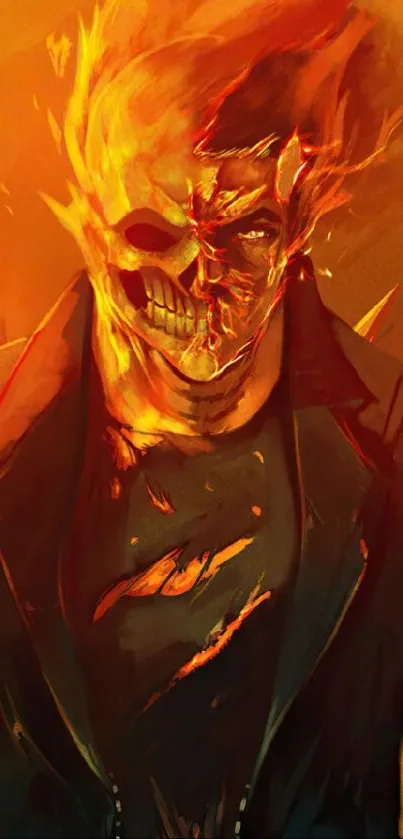 Fiery skull with flames mobile wallpaper.