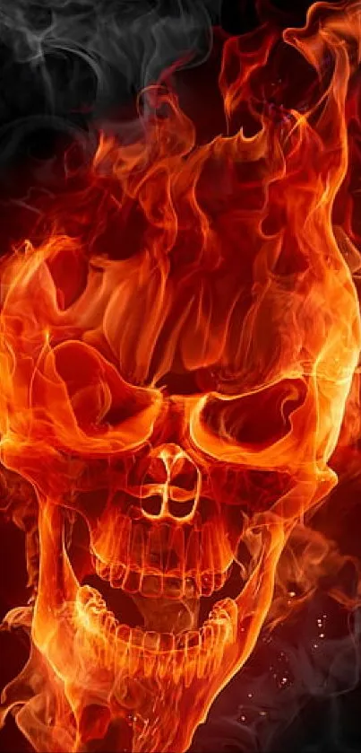 Fiery skull with intense flames mobile wallpaper.