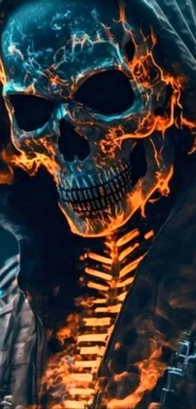 Fiery skull with flames mobile wallpaper.