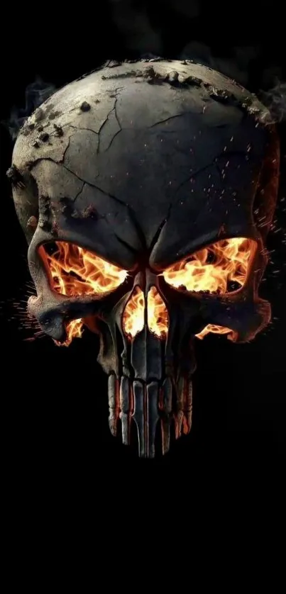 Fiery skull design on a dark background.