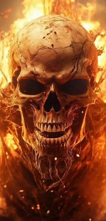 A fiery skull engulfed in intense flames, perfect for a bold phone wallpaper.