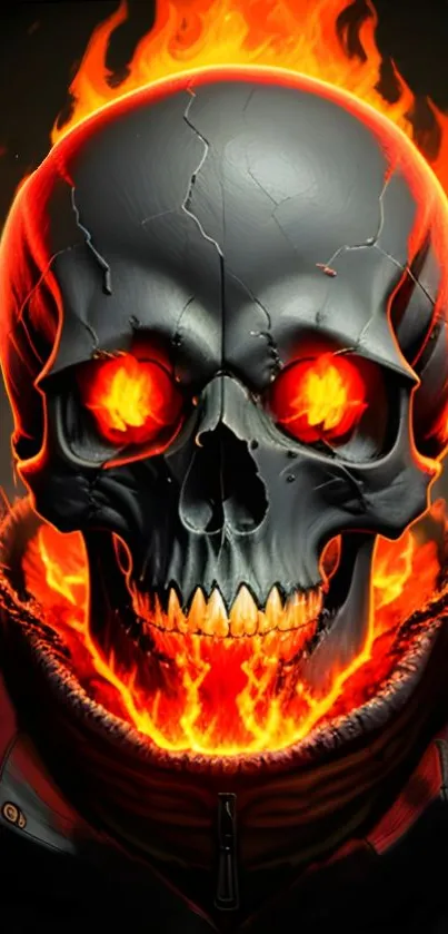 Fiery skull with vibrant flames mobile wallpaper.