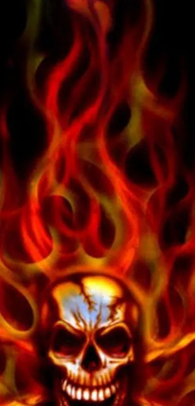 Fiery skull with flames wallpaper for mobile.