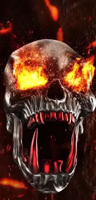 Fiery skull with flames mobile wallpaper, intense design.