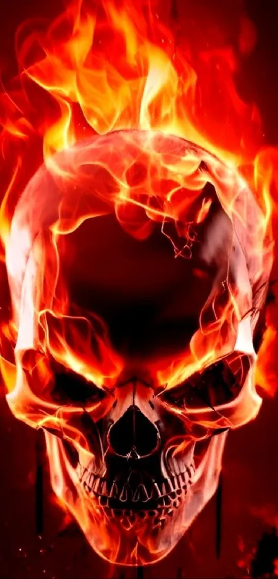 Fiery skull with flames mobile wallpaper.