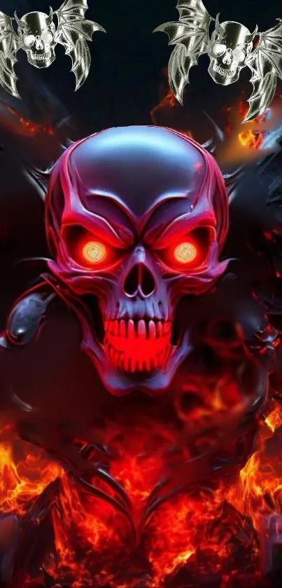 Fierce skull design with fiery flames and dark tones.