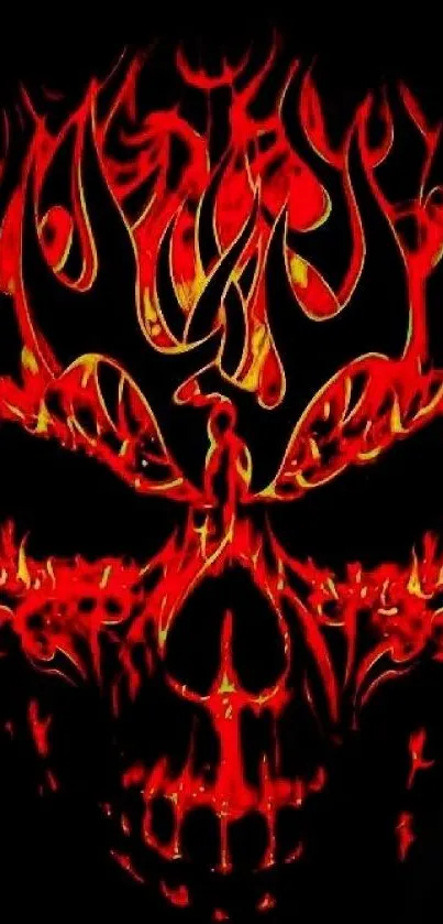 Fiery skull with red flames on a dark background.