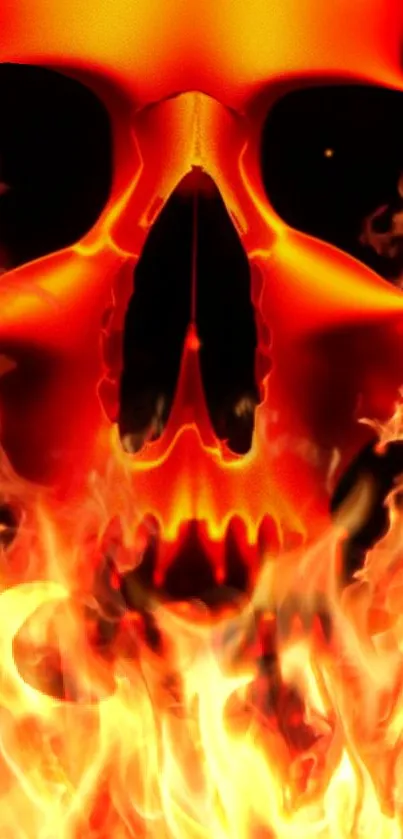 Fiery skull with red flames mobile wallpaper.