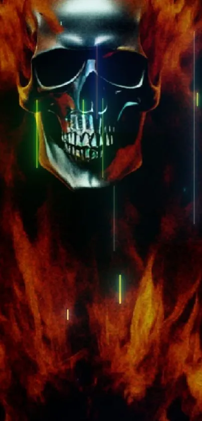 Skull engulfed in orange flames mobile wallpaper.