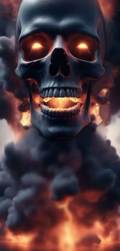 Fiery skull with smoke for phone wallpaper