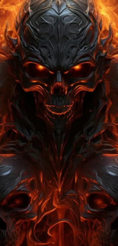 Fiery skulls with intense flames in a dramatic mobile wallpaper.