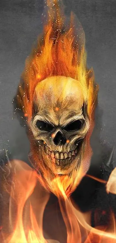 A fierce flaming skull, perfect for a dramatic mobile wallpaper.