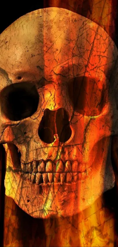 Fiery skull wallpaper with intense flames.