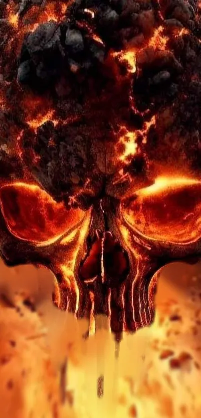 Blazing skull engulfed in fiery textures on mobile wallpaper.