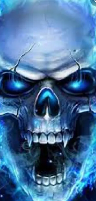 Blue flaming skull with vibrant digital flames.