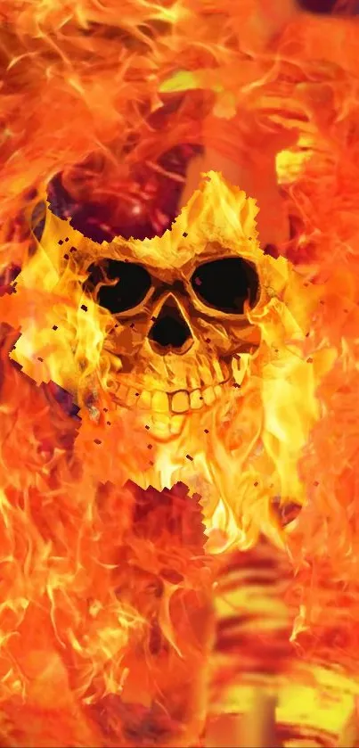 Fiery skull with intense flames creating a dramatic mobile wallpaper.