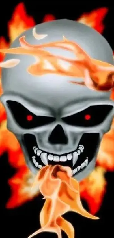 Fiery skull with orange flames on black background.