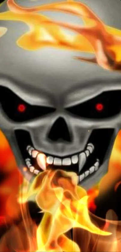 Fiery skull with flames mobile wallpaper, perfect for a bold background.