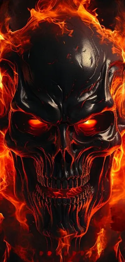 Fiery skull image with intense flames and dark background.